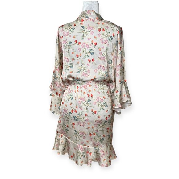 Victoria's Secret Women's Satin Floral Straberry Wrap Robe Dress M/L Ruffle Hem - Picture 2 of 6